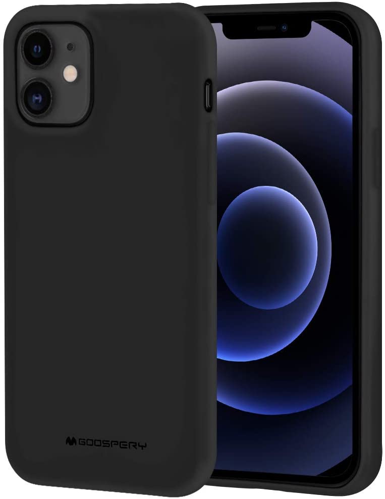 Juodas dėklas Apple iPhone 12 12 Pro Mercury Soft Juodas dėklas Apple iPhone 12 12 Pro Mercury Soft matomas iš priekio ir nugarėlės.