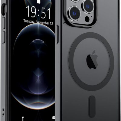 Juodas dėklas Apple iPhone 12 Pro Max Matte MagSafe su matiniu paviršiumi ir magnečio žiedu nugarėlėje