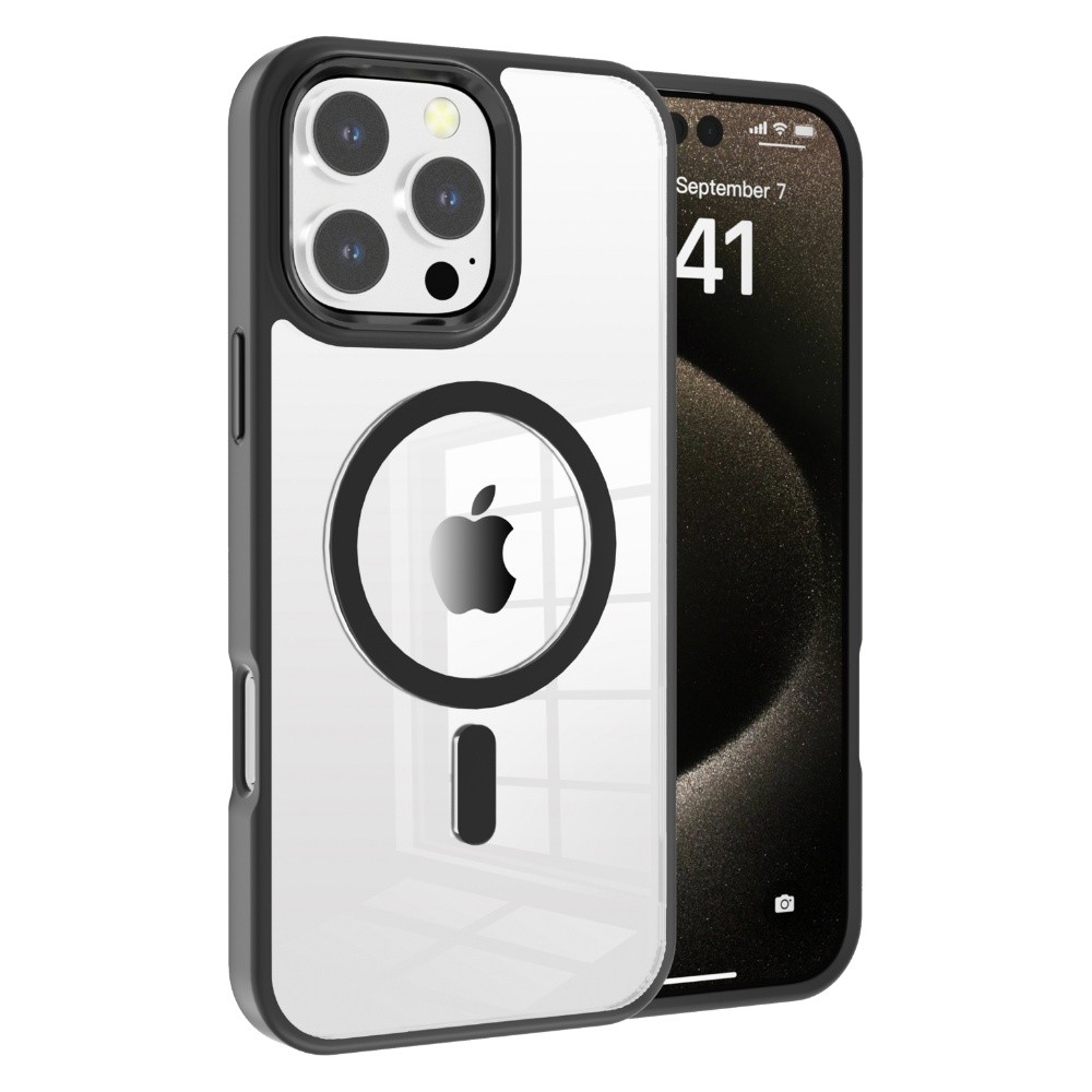 Juodas dėklas Apple Iphone 13 Pro Premium Mag Cover Juodas dėklas Apple Iphone 13 Pro Premium Mag Cover su matinio balto spalvos paviršiaus ir juodos spalvos kraštais