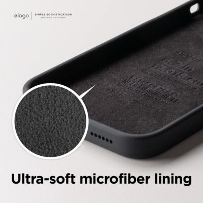 Juodas dėklas Apple iPhone 14 Liquid Silicone su ultra minkštu mikrofibros pamušalu