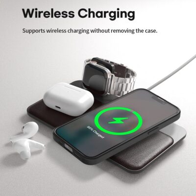 Juodas dėklas Apple iPhone 14 Pro Mercury Soft su belaidžiu įkrovimu ant stalo