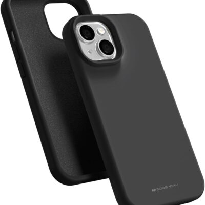 Juodas dėklas Apple iPhone 15 Mercury Silicone matinio paviršiaus ir apsaugomis kameros lęšiams