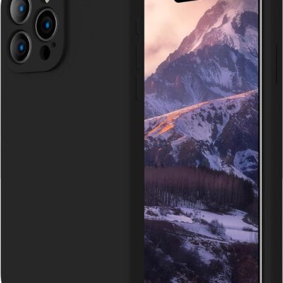 Juodas dėklas Apple iPhone 15 Pro Max Liquid Silicone, minkštas paviršius ir apsauga kameroms