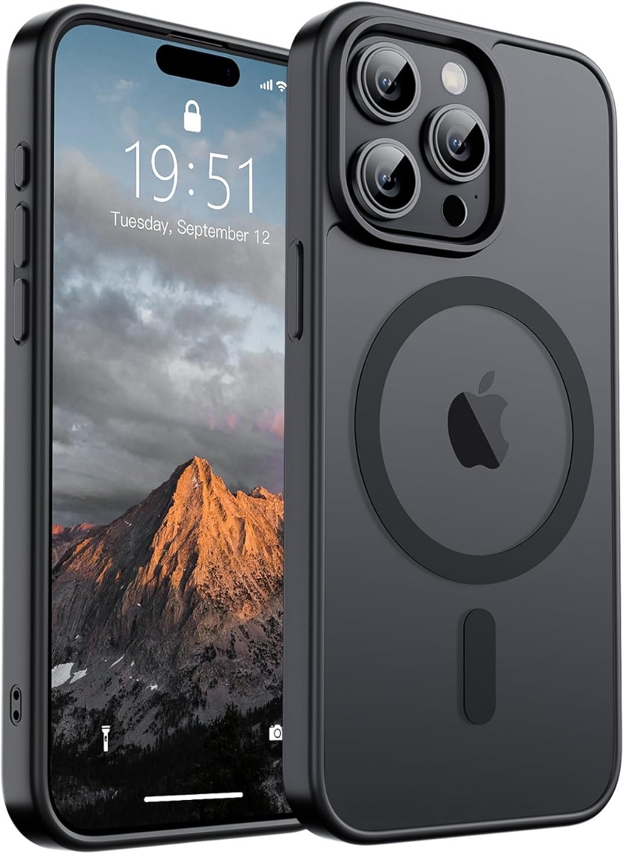 Juodas dėklas Apple iPhone 15 Pro Max Matte MagSafe Juodas dėklas Apple iPhone 15 Pro Max su matinio paviršiaus MagSafe žiedu ant nugarėlės