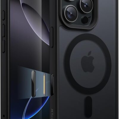 Juodas dėklas Apple iPhone 16 Pro Max Matte MagSafe su magnetiniu žiedu