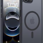 Juodas dėklas Apple iPhone 16e Matte MagSafe su apsauginiu rėmeliu aplink kamerą