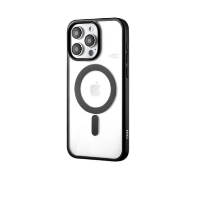 Juodas dėklas Apple iPhone 17 HDD Electro MagSafe skaidriu nugarėle ir magnetine apdaila