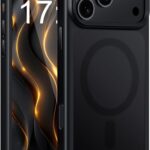 Juodas dėklas Apple iPhone 17 Pro Max Matte MagSafe su matine tekstūra ir apsauga nuo smūgių