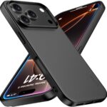 Juodas dėklas Apple iPhone 17 Pro Max su trijų kamerų apsauga ir matiniu paviršiumi