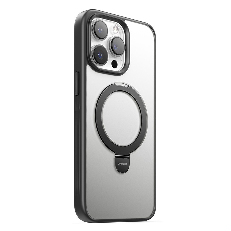 Juodas dėklas Joyroom JR-BP004 Magnetic su laikikliu Juodas dėklas Joyroom JR-BP004 Magnetic su laikikliu telefonui Apple iPhone 15 Pro Max, rodomas iš nugarėlės pusės