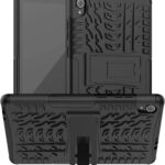 Juodas dėklas Lenovo Tab M8 FHD shock-absorption su tekstūruota apsauga ir stovu