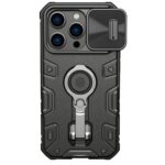 Juodas dėklas Nillkin CamShield Armor PRO Hard telefonui Apple iPhone 14 Pro su kamera dengiančiu apsauginiu dangteliu