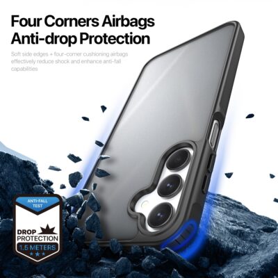 Juodas dėklas Samsung A165 A16 4G su kameros apsauga ir kraštų amortizacija