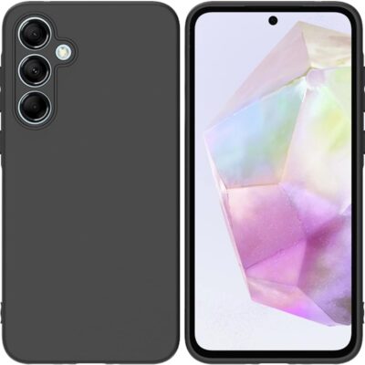 Juodas dėklas Samsung A356 A35 5G Rubber TPU aplink telefoną iš priekio ir nugarėlės