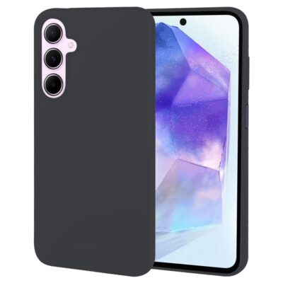 Juodas dėklas Samsung A556 A55 5G Mercury Soft su matine paviršiaus tekstūra ir tiksliais angų išpjovomis kamerai