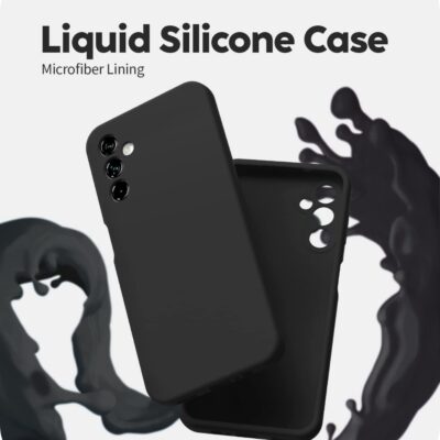 Juodas Mercury Silicone dėklas Samsung Galaxy A145 A14 4G A146 A14 5G su trijų kamerų anga