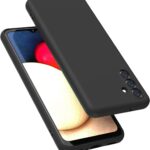 Juodas dėklas Samsung Galaxy A145 A14 4G su matiniu paviršiumi ir apsauga kameros skyriui