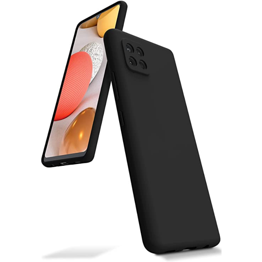 Juodas dėklas Samsung Galaxy A226 A22 5G Mercury Silicone Juodas dėklas Samsung Galaxy A226 A22 5G Mercury Silicone, matomas iš priekio ir iš nugarėlės