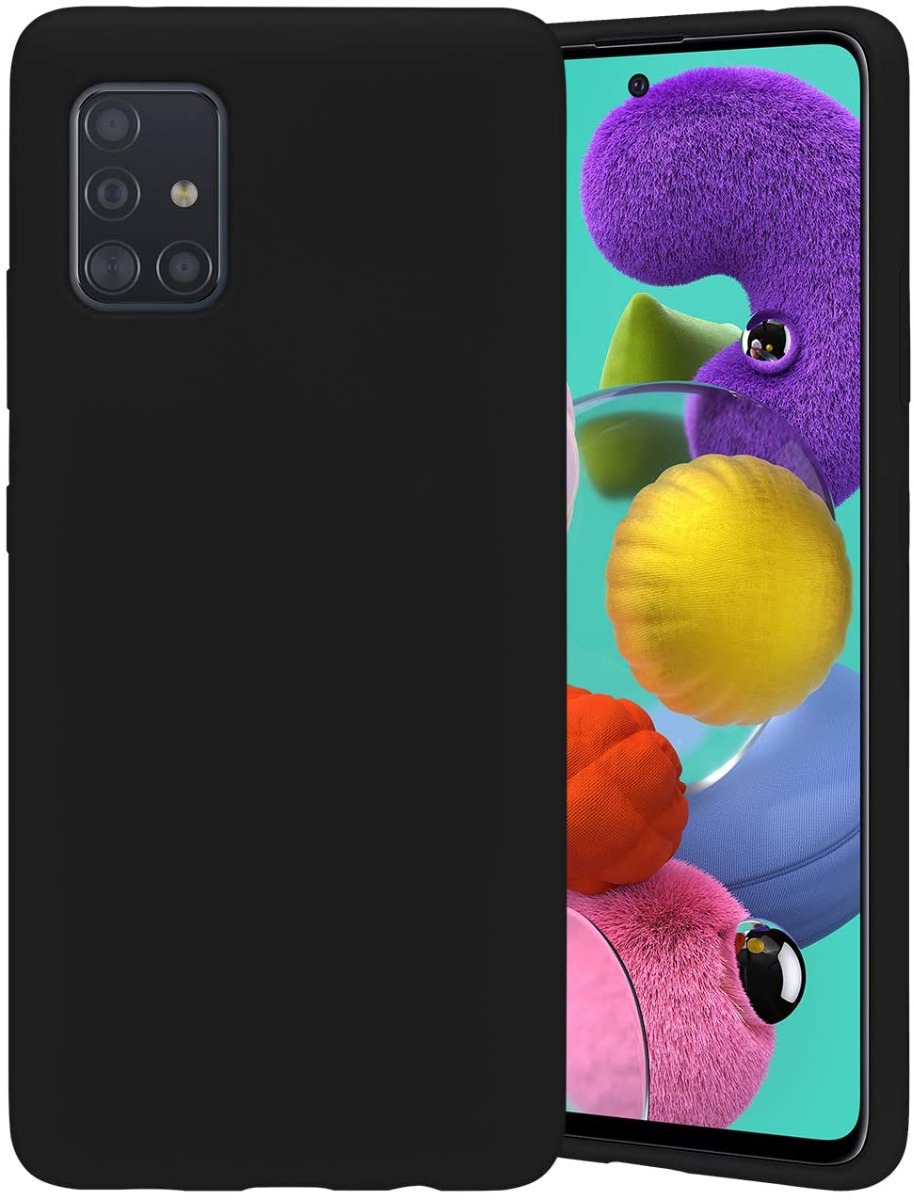 Juodas dėklas Samsung Galaxy A515 A51 Mercury Silicone Juodas dėklas Samsung Galaxy A515 A51 Mercury Silicone matomas iš priekio ir gale