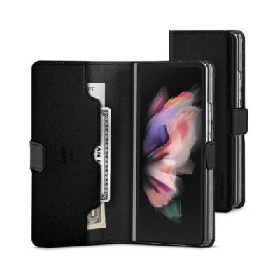 Juodas dėklas Samsung Galaxy F956 Z Fold 6 Mercury Premium Diary su kortelių ir pinigų skyriumi