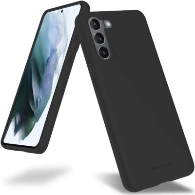 Juodas dėklas Samsung Galaxy S21 FE 5G, matomas priekinis ir galinis vaizdas