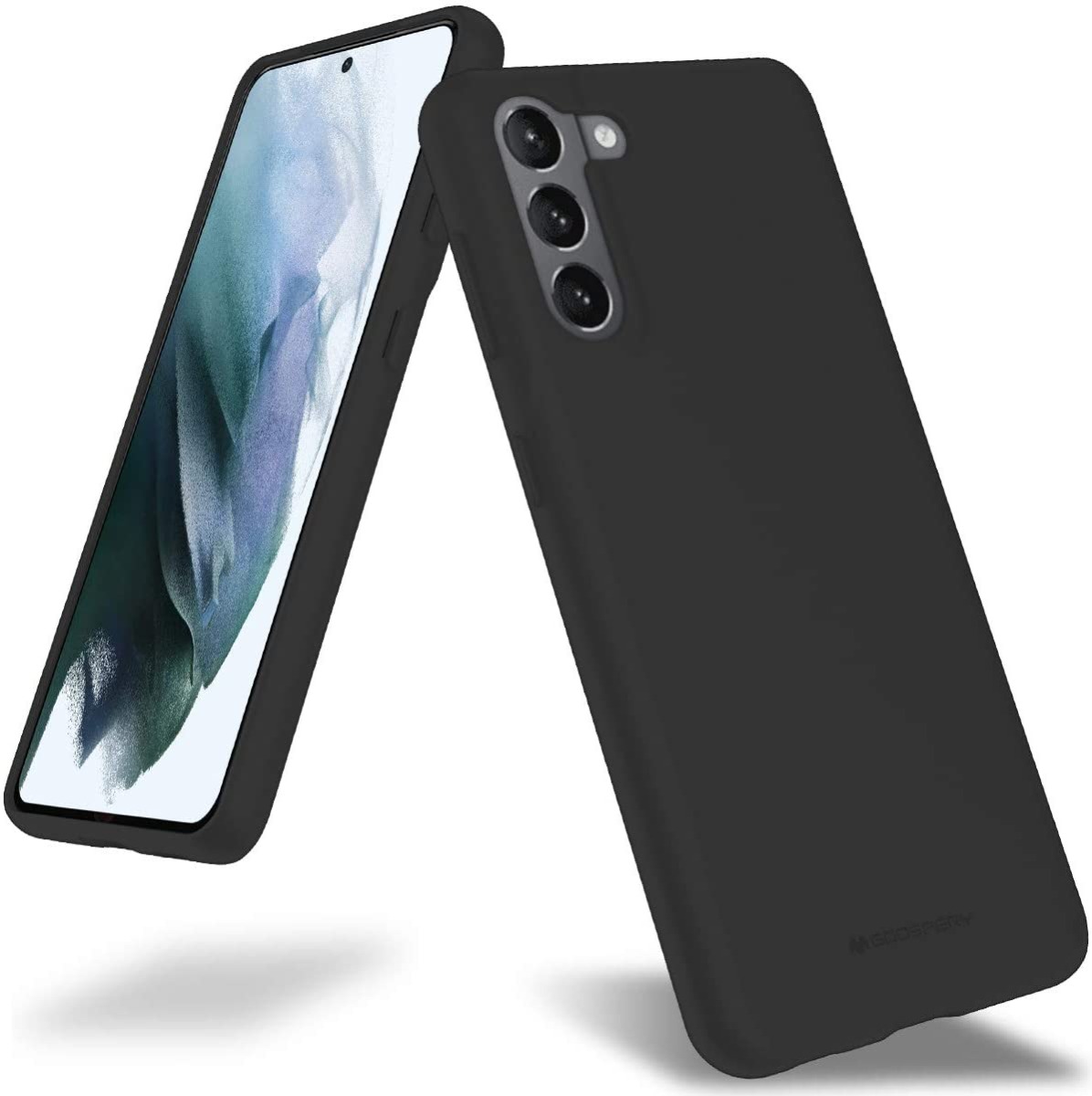 Juodas dėklas Samsung Galaxy S21 FE 5G Mercury Soft Juodas dėklas Samsung Galaxy S21 FE 5G, matomas priekinis ir galinis vaizdas