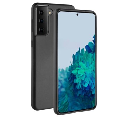 Juodas dėklas Samsung Galaxy S21 Plus BeHello Gel matomas priekinėje ir galinėje telefono pusėse