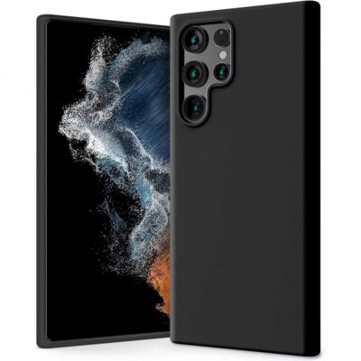 Juodas Mercury silikoninis dėklas Samsung Galaxy S22 Ultra telefonui su matiniu paviršiumi ir tiksliai pritaikytais kameros išpjovomis