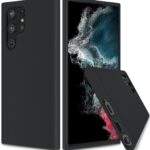 Juodas dėklas Samsung Galaxy S22 Ultra X-level Dynamic iš kelių pusių, rodomas telefono vaizdas su apsauga