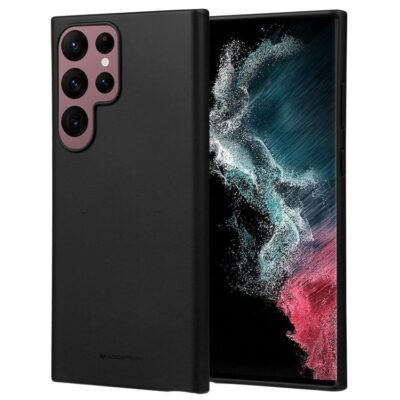Juodas dėklas Samsung Galaxy S918 S23 Ultra 5G Mercury Soft su kamera atidarymo anga