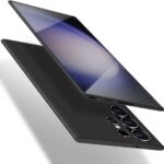 Juodas dėklas Samsung Galaxy S918 S23 Ultra 5G su matiniu paviršiumi ir tiksliais atverčiamais kampais