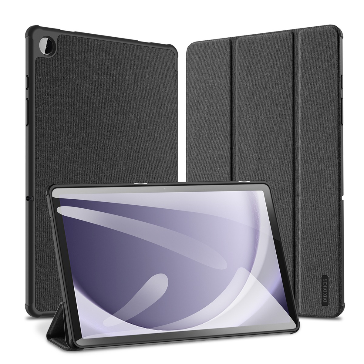 Juodas dėklas Samsung Galaxy Tab A9 Plus 11.0 Dux Ducis Domo Juodas dėklas Samsung Galaxy Tab A9 Plus 11.0 X210 X215 X216 su tekstūru ir atrama