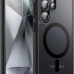 Juodas dėklas Samsung S928 S24 Ultra Matte MagSafe su matine tekstūra ir kamera apsauga