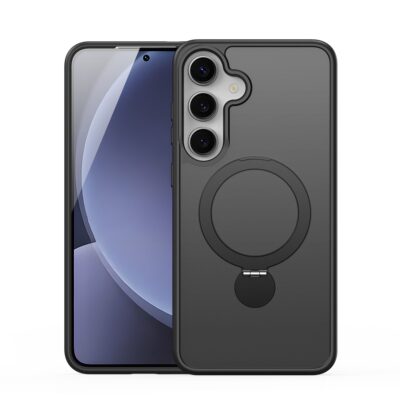 Juodas dėklas Samsung S931 S25 su magnetiniu stoveliu ir apsauga kamerai