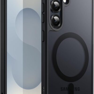 Juodas dėklas Samsung S931 S25 Matte MagSafe su apsauga kameroms ir šoninėmis mygtukų apsaugomis