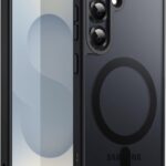 Juodas dėklas Samsung S936 S25 Plus Matte MagSafe su trimis kameromis ir matiniu paviršiumi