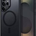 Juodas dėklas Samsung S938 S25 Ultra Matte MagSafe su apsauga kameros moduliui ir magnetiniu žiedu