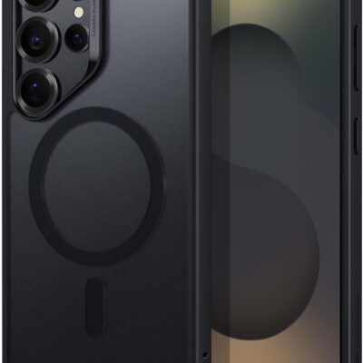 Juodas dėklas Samsung S938 S25 Ultra Matte MagSafe su apsauga kameros moduliui ir magnetiniu žiedu