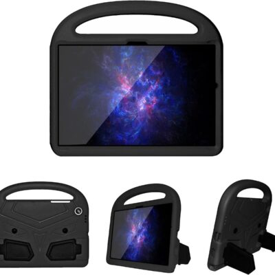 Juodas dėklas Samsung X200 X205 Tab A8 10.5 2021 su plačiu rankena ir apsauga ekranui