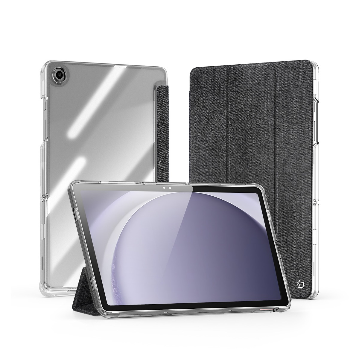 Juodas dėklas Samsung X210 X215 X216 Tab A9 Plus 11.0 Dux Ducis Unid Juodas dėklas Samsung X210 X215 X216 Tab A9 Plus 11.0 colio su skaidriu nugarėle ir tekstiliniu priekiniu dangteliu