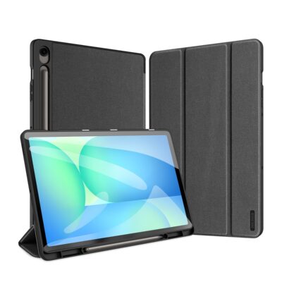 Juodas dėklas Samsung X620 X626 Tab S10 FE Plus Dux Ducis Domo su trijų dalių dangteliu ir pieštuko laikikliu