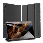 Juodas dėklas Samsung X910 X916 Tab S9 Ultra su tekstūriniu paviršiumi ir trijų segmentų priekiu