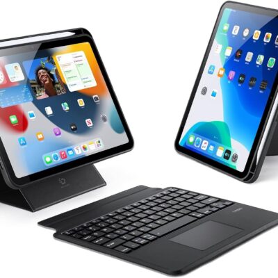 Juodas dėklas su klaviatūra Dux Ducis DK skirtas Apple iPad Air 12.9 2024 ir iPad Pro modeliams su ekranu ir klaviatūra