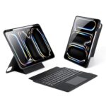 Juodas dėklas su klaviatūra Dux Ducis DK skirtas Apple iPad Pro 12.9 2024, atidaromas ir naudojamas su planšetiniu kompiuteriu