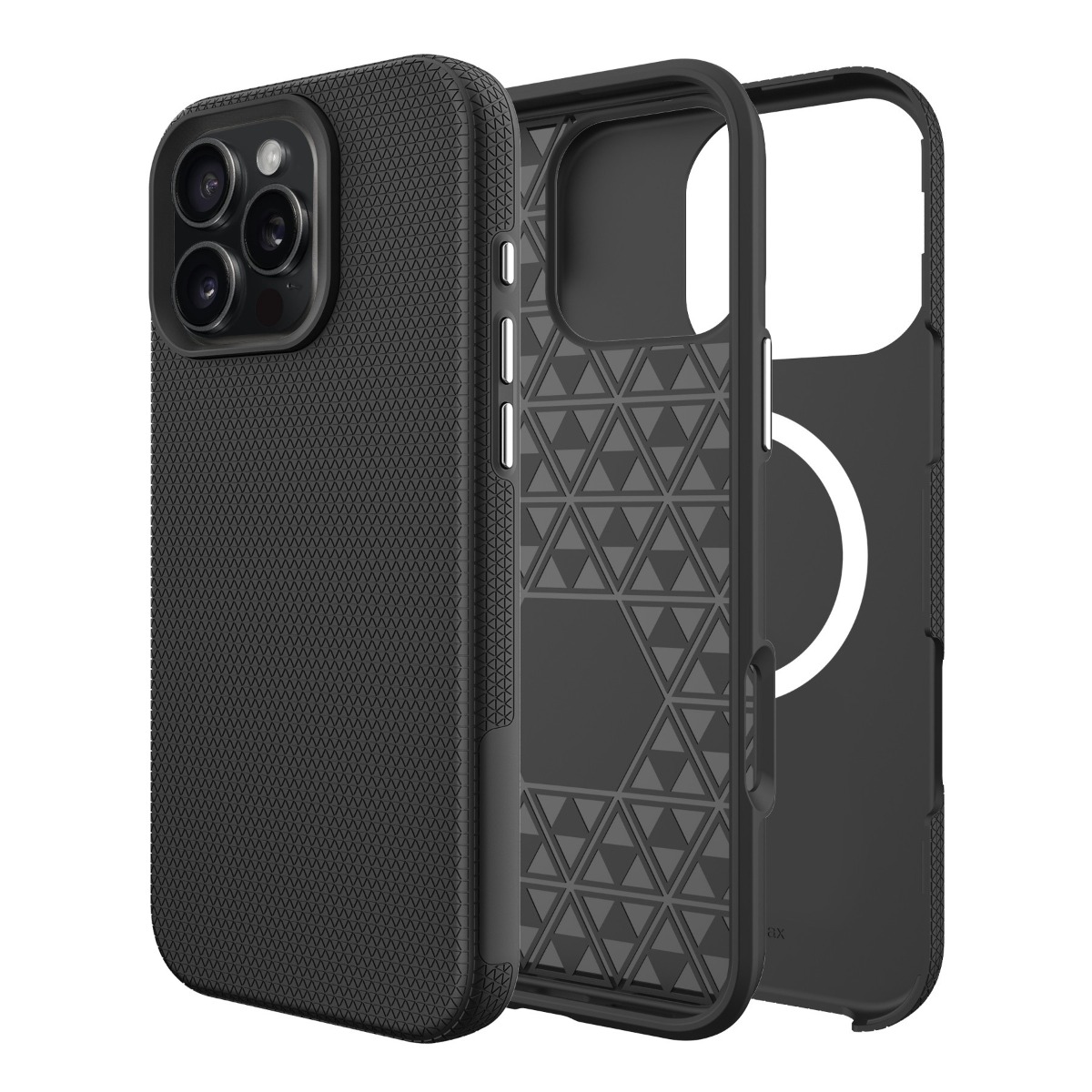 Juodas dėklas telefonui Apple Iphone 11 Pro Perfectionists Triangle Mag Juodas dėklas telefonui Apple Iphone 11 Pro Perfectionists Triangle Mag su tekstūruota paviršiaus ir trikampių raštu vidinėje pusėje