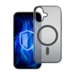 Juodas dėklas telefonui Apple iPhone 16 Plus 3mk Frosty MagCase skaidrus su tamsiu rėmeliu ir magnetu