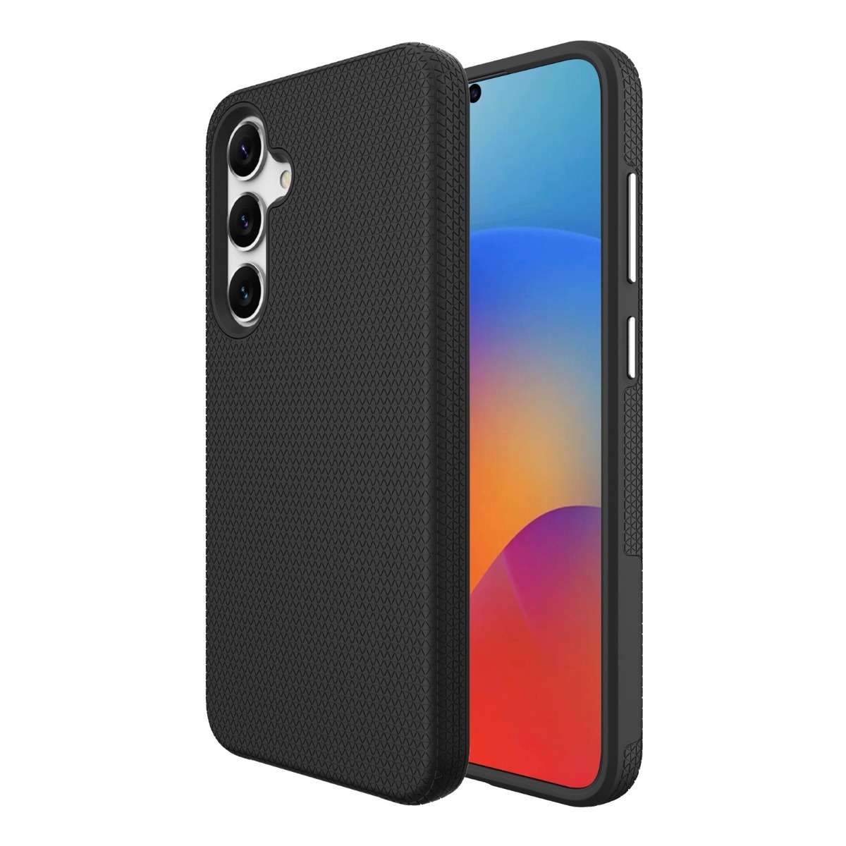Juodas dėklas telefonui Samsung G991 S21 5G Perfectionists Triangle Juodas dėklas telefonui Samsung G991 S21 5G su trikampio rašto paviršiumi ir kamera atvira anga