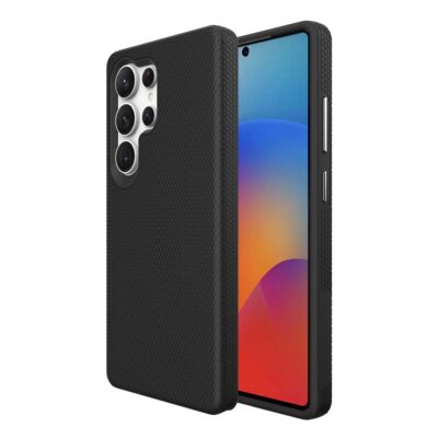 Juodas dėklas telefonui Samsung S938 S25 Ultra su trikampių raštu paviršiuje