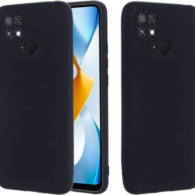 Juodas silikono dėklas Xiaomi Poco C40, matinio paviršiaus, apsaugo telefono galinę dalį ir kraštus