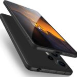 Juodas dėklas Xiaomi Poco F5 5G su matiniu paviršiumi ir kameros išpjovomis